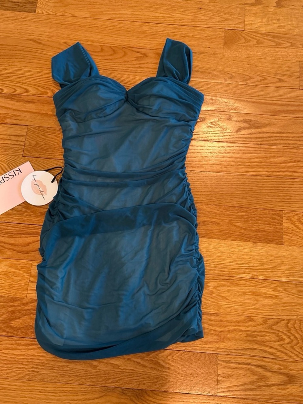 Sculpted Teal Mini Dress